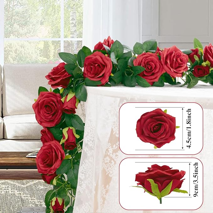 U'Artlines 3 Pack Artificial Red Rose Vines Floral Garlands Total 19.5 Ft Fake Vine Silk Flower Garland for Indoor Outdoor Home Wedding Arch Garden Wall Decoration