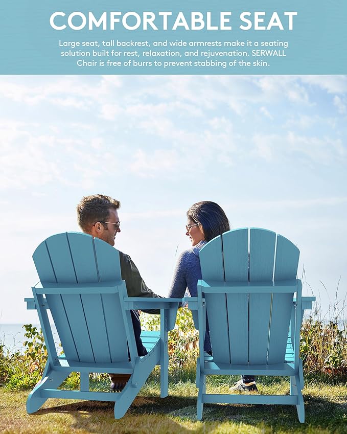 SERWALL Folding Adirondack Chair Weather Resistant Patio Chair Outdoor Chairs Set of 8 Painted Adirondack Chairs - Light Blue