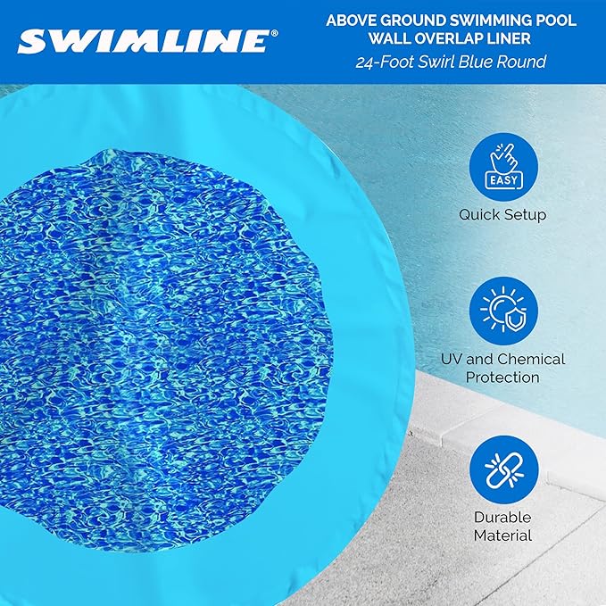 Swimline 24 Feet Round Overlap Above Ground Pool Liner Standard Gauge with Swirl Bottom Design and LamiClear Protection Against Fading, Blue