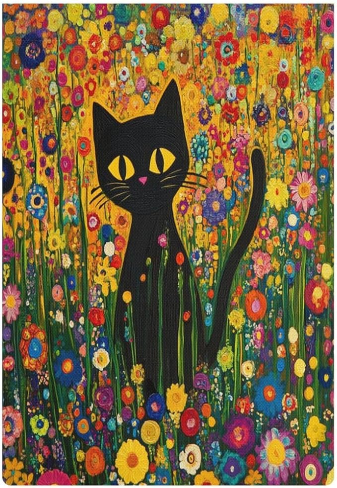 Wild Flowers Floral Leaf Botanical Plants Welcome Garden Flag 12x18 Double Sided for Outside Cute Black Cat in The Flower Garden Farmhouse Flags Yard Flag Seasonal Yard Decoration