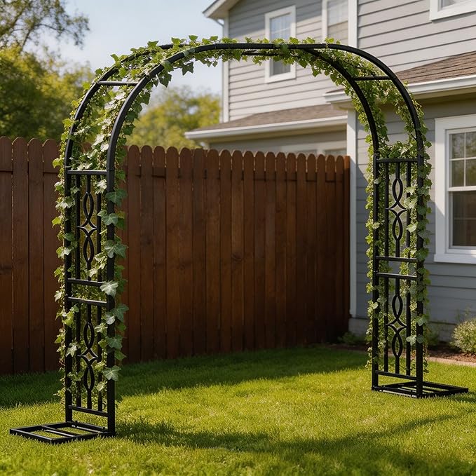Metal Garden Arch, Heavy Duty Garden Trellis for Climbing Plants, with Enlarged Base for Stability, Ideal for Wedding Arches & Party Decorations, 87" W x 87" H