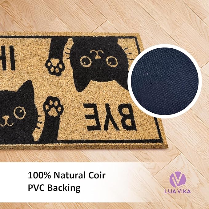 Coir Doormat Outdoor Entrance - Hi Bye Cat - 17"x30" - Funny Door mats Outside - Welcome mat Funny - Indoor/Outdoor Doormat