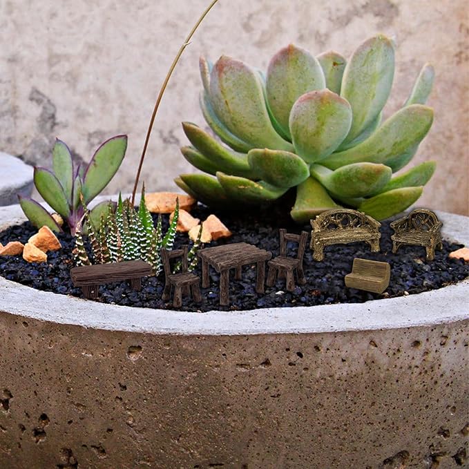 Fairy Garden Accessories Miniature Table and Chairs Set Micro Landscape Decoration DIY Craft Gift, Pack of 10