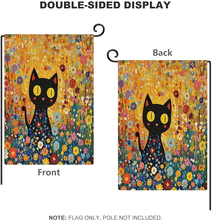 Cute Black Cat in The Flower Garden Welcome Garden Flag 12×18 Inch Small Vertical Double Sided Wild Flowers Floral Leaf Botanical Plants Flag Farmhouse Flags Yard Holiday Decoration