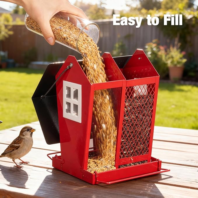 Veehoo Bird Feeders for Outdoors Hanging, 2 in 1 Wild Cardinal Finch Feeder for Thistle Mixed Seeds, Dual Decorative Metal Bird Feeder Weather Resistant for Balcony Garden Outside