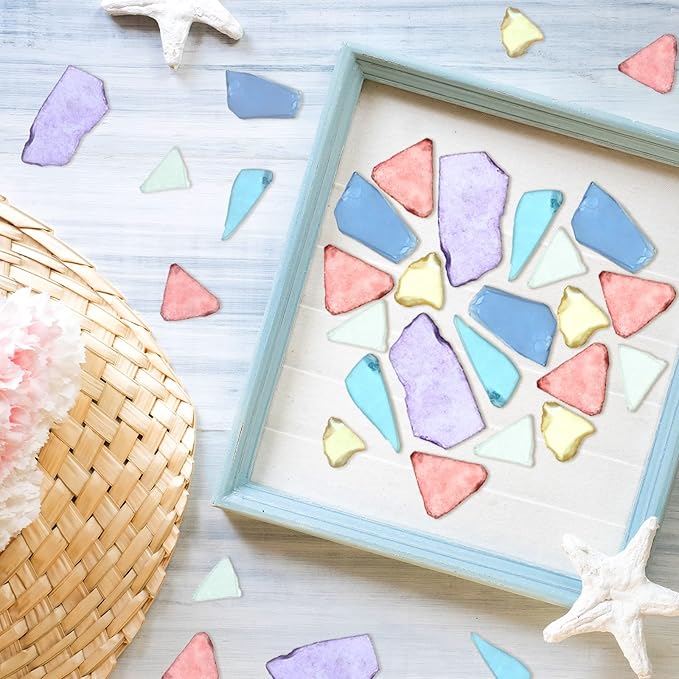 Jetec Sea Glass for Crafts Pieces Decor 11 oz Flat Frosted Sea Glass Vase Filler Crushed for Beach Wedding Party Decor Home Aquarium DIY Craft Supplies(Multicolor)