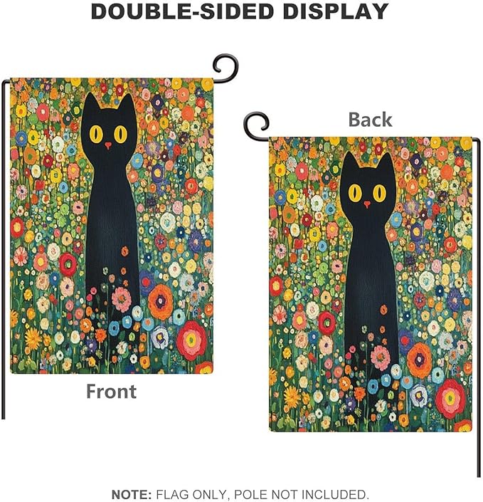 Small Garden Flag Cute Black Cat Spring Summer Garden Flags 12x18 Double Sided for Outside Black Cat Flag Home Decorative Holiday Farmhouse Seasonal for Yard