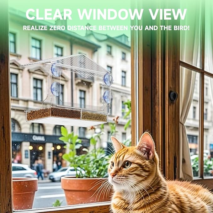 Yieach Acrylic Window Bird Feeders with Strong Suction Cups for Cats,Kid and Birds Lovers Gifts,Clear Bird Feeder for Window Viewing,Large Window Mount Birdfeeder,Birds House for Outdoors,Balcony