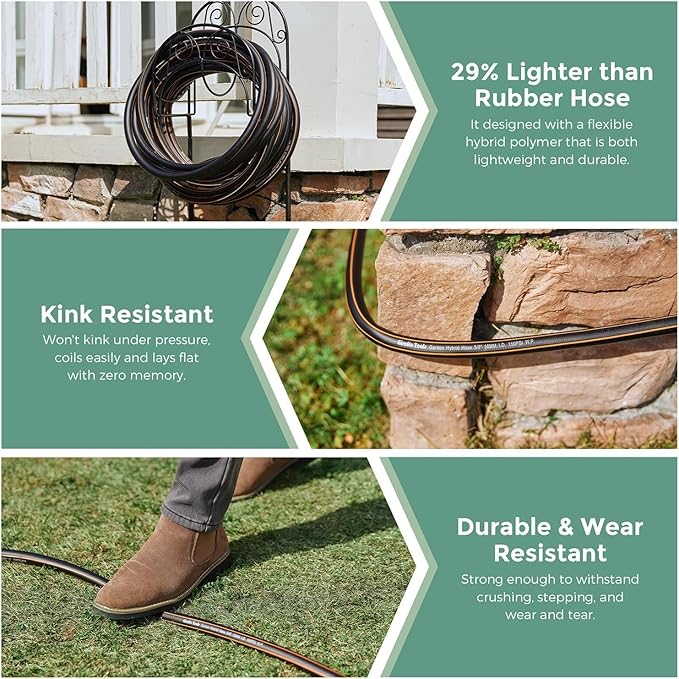 Giraffe Tools Garden Hose 5/8" x 100ft, Custom Length, No Kink, Flexible, Leakproof Water Hose, Male Female Fittings, 600 Burst PSI, 100ft, Black Orange