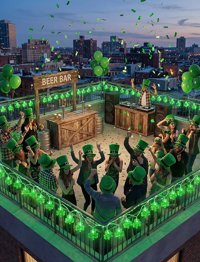 Shamrock String Lights, 8.5Ft St Patrick's Day Decorations String Lights with 10 Clover Lights, Connectable Shamrock Indoor Fairy Lights for St Patrick's Day Party Irish Holiday Garden Decor, White