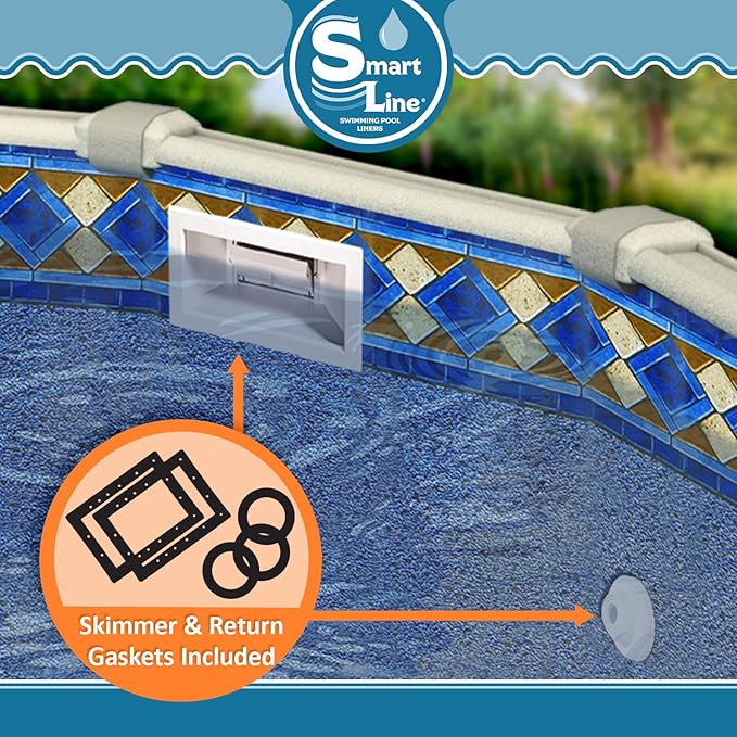 Smartline 15 ft Round Swimming Pool Liner | Mosaic Diamond | Unibead Style | 52 Inch Wall Height | 25 Gauge Heavy Duty Virgin Vinyl | Designed for Steel Sided Above Ground Pools