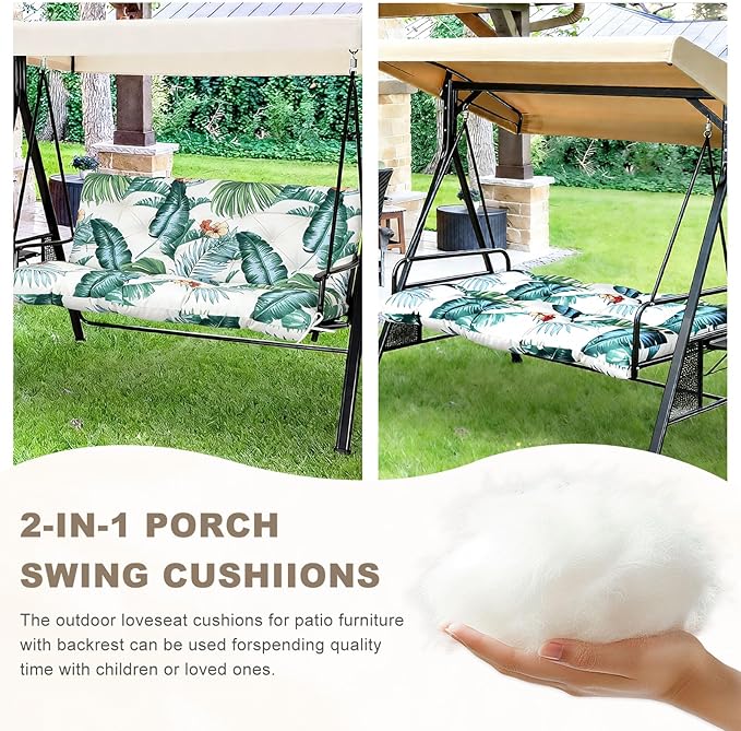 Porch Swing Cushion with Backrest,Waterproof Bench Cushion for Outdoor Furniture,2-3 Seater Replacement Thickened swing cushion with Ties,Patio,Outdoor,Backyard and Garden (Hawaiian Flower,60x40")