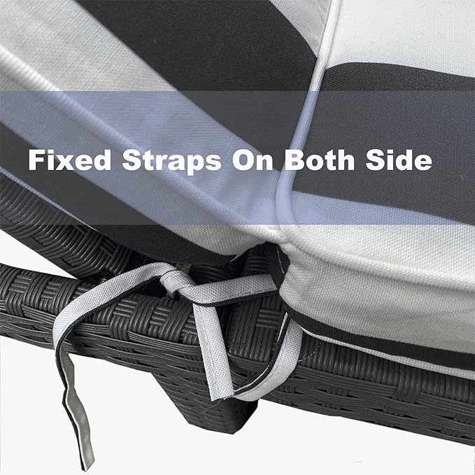 Only choice 2 Pcs Set Outdoor Lounge Chair Cushions Patio Chaise Lounge Replacement Cushions Furniture Seat Cushions(Black+White Stripes-2 pcs)