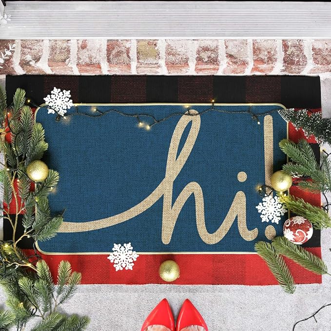 Artoid Mode Blue Hi Winter Doormat, Home Decor Low-Profile Switch Rug Welcome Door Mat Floor Mat for Front Door Indoor Outdoor 17x29 Inch