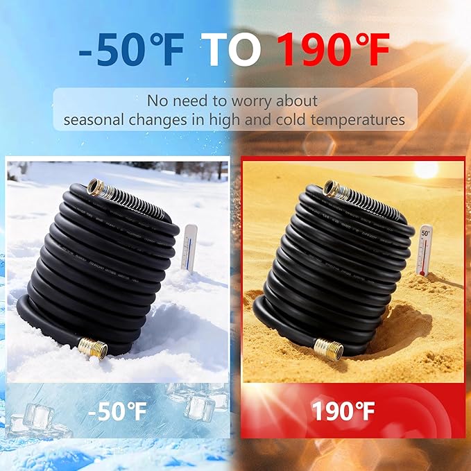 5/8" x 150ft Garden Hose, -40℉ To 190℉ Hot/Cold, Heavy Duty,Flexible, 300psi Working, 1000psi Burst, 3/4" Brass Fittings with Hose Protector Coil Spring for Outdoor,Yard, Farm