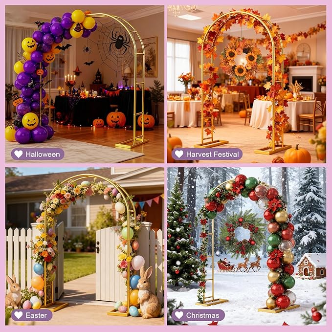 7.2FT Metal Garden Arch Trellis Arbor, Wedding Arch Stand with Steel Frame, Metal Pergola Arbor with Base for Decor Valentines Day Garden Trellis Climbing Plant, Bridal Party Ceremony