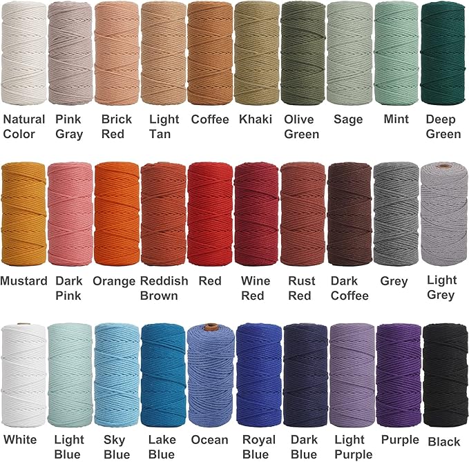 NOANTA Khaki Macrame Cord 3mm x 109yards, Colored Macrame Rope, Cotton Rope Macrame Yarn, Colorful Cotton Craft Cord for Wall Hanging, Plant Hangers, Crafts, Knitting
