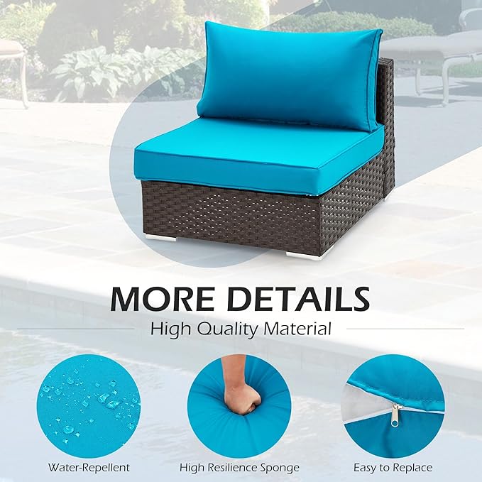HOMREST Outdoor Replacement Cushions for Patio Furniture,Water-Repellent Sofa Cushion for 6-Seat Rattan Wicker Sectional Patio Conversation Sets,14-Piece Cushions Set for Outdoor Couch（Lake Blue）