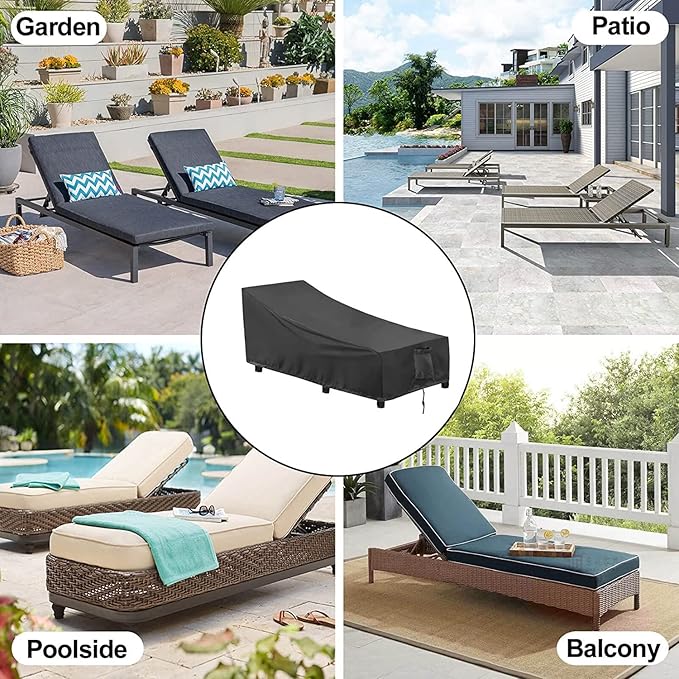 OutdoorLines Outdoor Waterproof Patio Chaise Lounge Chair Cover - UV Resistant Lounger Covers Heavy Duty Weatherproof Patio Sofa Furniture Covers, 2 Packs, 64Wx28Dx30H Inches, Black