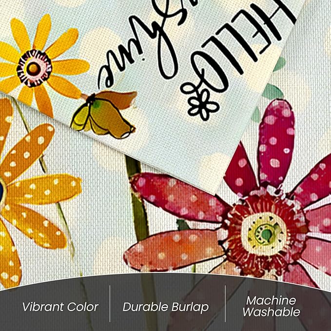 Spring Flowers Garden Flag 12x18 Inch Double Sided,Hello Sunshine Sunflower Daisy Small Yard Flags for Outdoor,Summer Seasonal Decoration for Farmhouse Holiday Outside