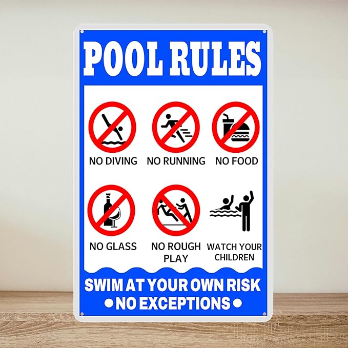 Pool Rules Signs Outdoor Pool Tin Sign Swim At Your Own Risk No Exceptions Personalized Swimming Pool Rules Decor Warning Metal Sign Vintage Water Park Safety 12x8 Inch