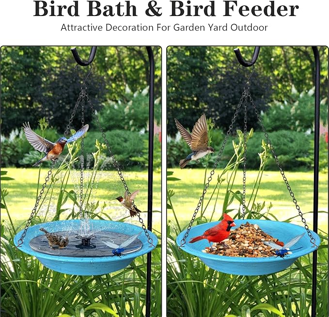Hanging Bird Bath for Outdoors,11.4 inch Birdbath Bowl Window Birds Feeders with 13.5 in Rust-Proof Black Chains Metal Hanging Birds Feeder for Garden Backyard Decor Vintage Blue