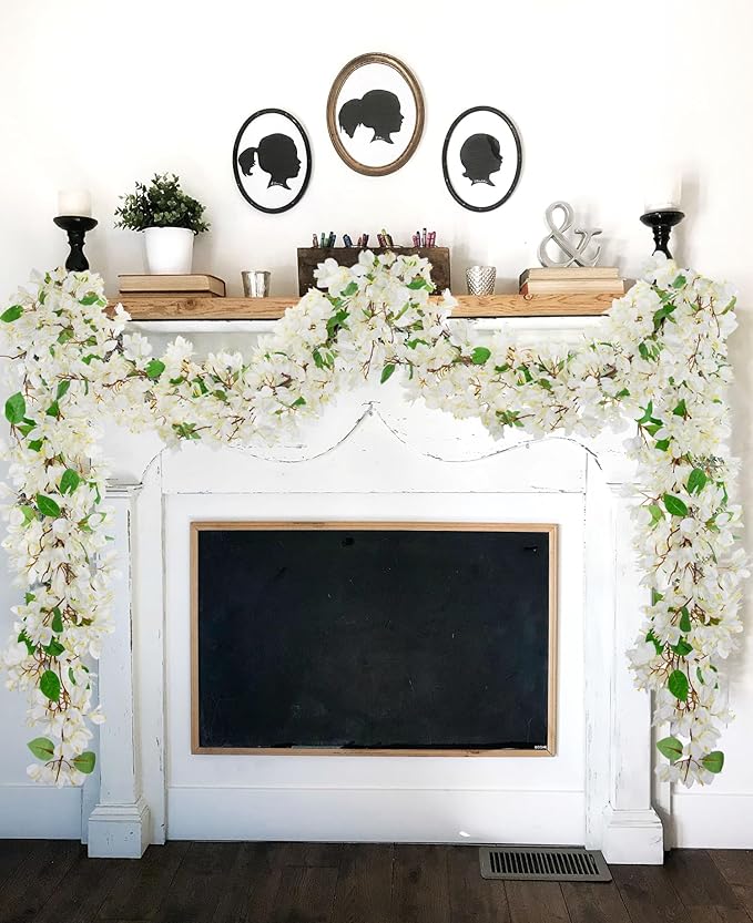 Briful 6ft White Bougainvillea Flower Garland – Artificial Silk Floral Vine with Built-in Hook Faux Flower Garland for Backdrop Table Wall Wedding Party Home Decoration