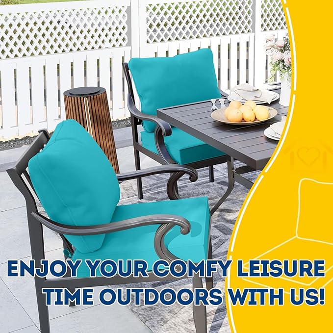 AAAAAcessories Outdoor Seat Cushions for Chairs, Waterproof, Fade-Resistant Patio Furniture Replacement Cushions, 21" x 21" x 4" + 23" x 17", Turquoise Blue