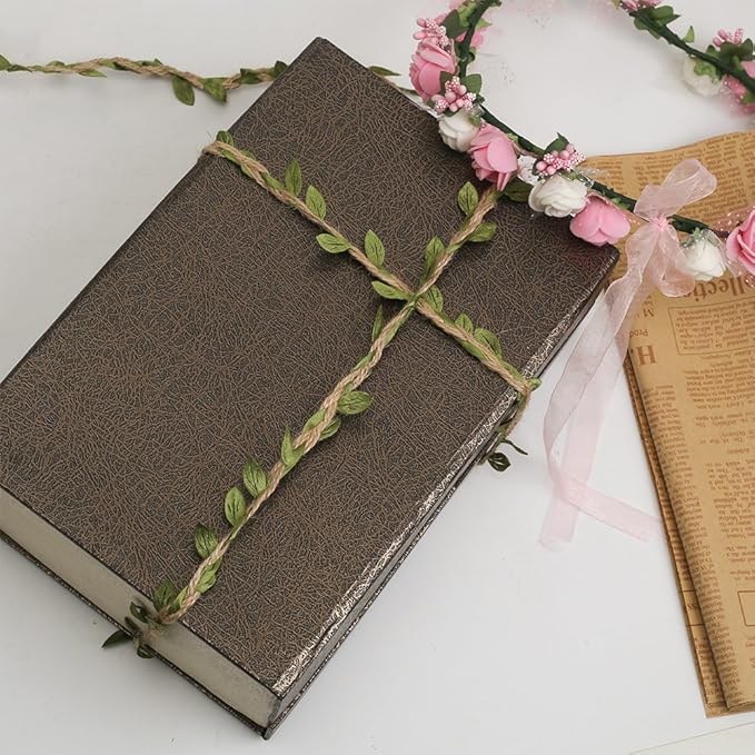 Tenn Well Burlap Leaf Ribbon, 66 Feet 5mm Natural Jute Twine Ribbon with Artificial Leaves for Crafts, Wedding, Jungle Safari Party, Baby Shower Decor, Home Decor