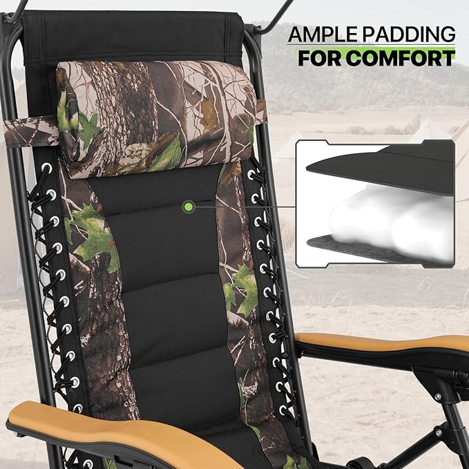 Magshion Zero Gravity Chair with Canopy Set of 2, Reclining Outdoor Patio Lounge Chair, Folding Anti Gravity Recliner, Portable Lounger with Removable Cup Holder Side Tray and Pillow Headrest