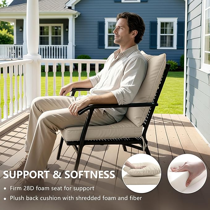24x24 Inch Outdoor Chair Cushions Set of 2, Patio Furniture Cushions - Removable Cover, Water-Repellent, Fade-Resistant, Non-Slip Bottom & Straps, Replacement for Deep Seat Sofa & Couch - Cream