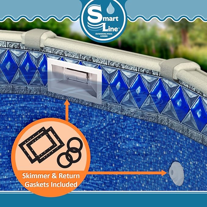 Smartline 15 ft Round Swimming Pool Liner | Crystal Tile | Unibead Style | 54 Inch Wall Height | 20 Gauge Heavy Duty Virgin Vinyl | Designed for Steel Sided Above Ground Pools