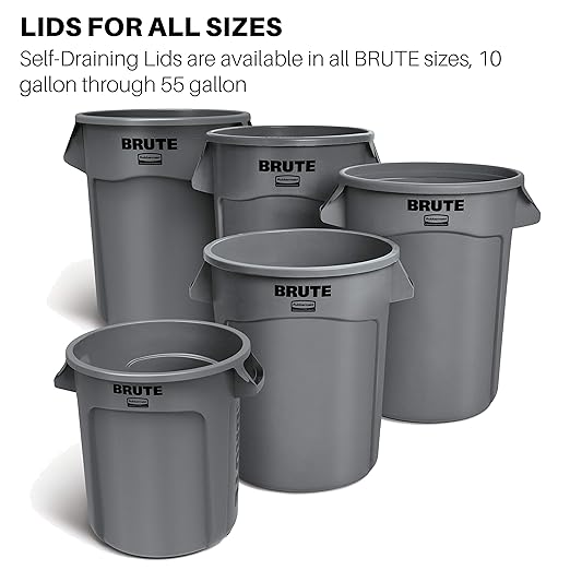 Rubbermaid Commercial Products BRUTE Heavy-Duty Round Trash/Garbage Lid, 20-Gallon, White, Outdoor Waste Container for Home/Garage/Mall/Office/Stadium/Bathroom