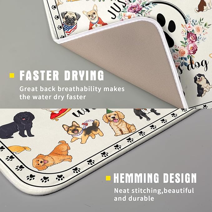 Lovely Dogs Dish Drying Mat Absorbent Printed Drying Pad for Kitchen Counter