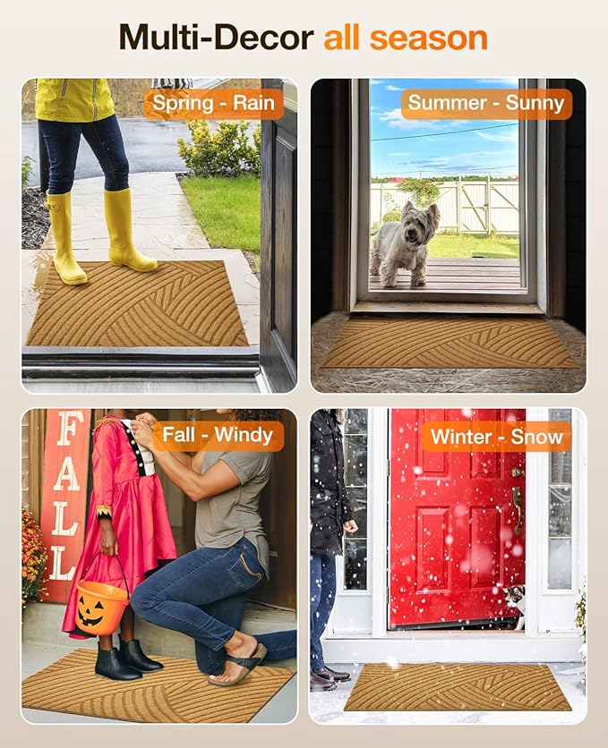 Door Mat Outdoor Welcome Mats: Artificial Coir Doormat for Indoor Outdoor Outside Home Entrance - Front Door Mat Non-Slip Backing Durable Fall Mat for Porch Entryway Floor Decor (Rippled, 24"x 36")