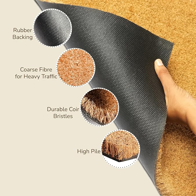 Welcome Natural Coir Doormats Pack of 2, Non-Slip PVC Backing, Indoor Outdoor Use for Home, Office, Patio & Entryway Decor, Beige, 30"x17"