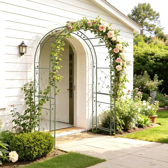 VINGLI Garden Arbor, Arch for Wedding Ceremony Party, Christmas Garden Decor Steel Garden Trellis for Plant Climbing, Pergola for Garden, Backyard, Lawn (Arch Top, Olive Green)