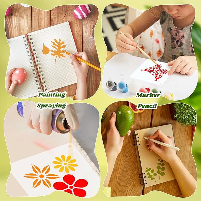 Fainne 100 Pcs 2 Inch Stencils Small Stencils for Painting on Wood Reusable Painting Templates Crafts for DIY Scrapbook, Wood, Wall, Fabric, Rock, Chalkboard, Sign(Flower, Plants)