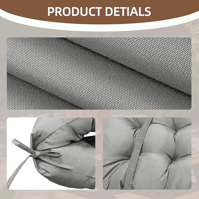 Outdoor Adirondack Chair Cushions Set of 2, 50x21x4 Inch Rocking Chair Cushion, High Back Patio Soft Seat Pad with Ties, Indoor Outside Use, Fade-Resistant & Waterproof, Light Gray