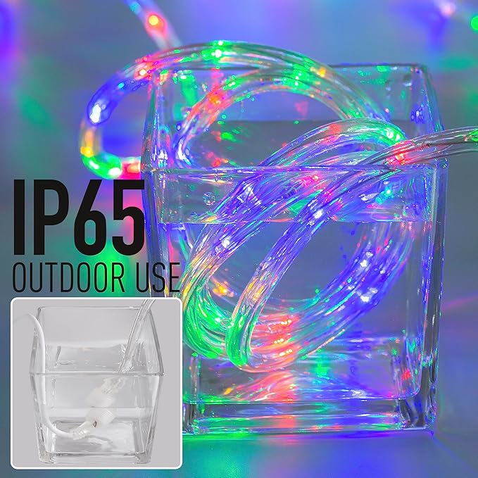 Waterproof LED Rope Lights, Connectable & Flexible with 8 Modes, Outdoor Lighting for Deck, Garden, Pool, Patio & Christmas Decor (Multicolor, 100ft)