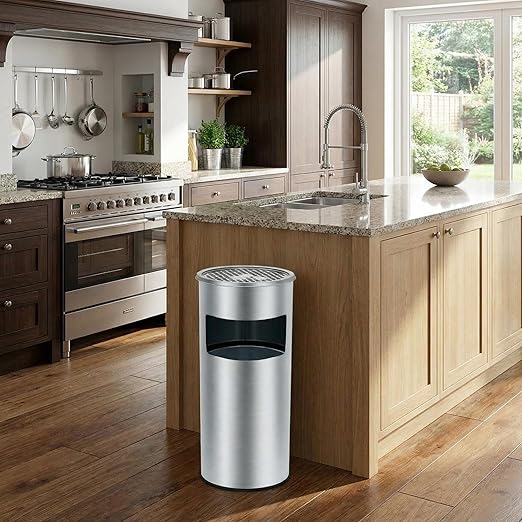 4.5 gal/17 L Trash Can, Stainless Steel Outdoor Trash Cans, Commercial Garbage Can with Removable Inner Bucket, Waste Bin Container with Lid for Outside Patio