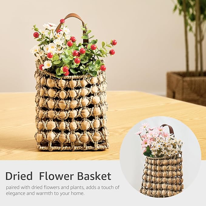 Wall Hanging Pocket Basket Portable Storage Basket Decorative Boho Mounted Organizer Dried Flower Plants Front Door Basket for Garden Farmhouse Home