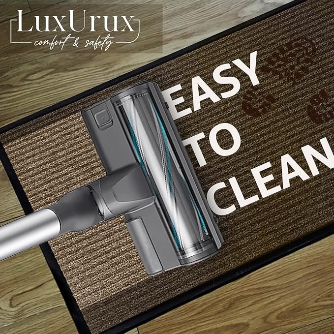 LuxUrux Striped Brown Door Mat - Heavy Duty, Indoor/Outdoor, Easy Clean, Waterproof, Low-Profile (24'' x 16'') - Ideal for Entry, Patio, Garage - Durable Solution for High Traffic Entrance Ways