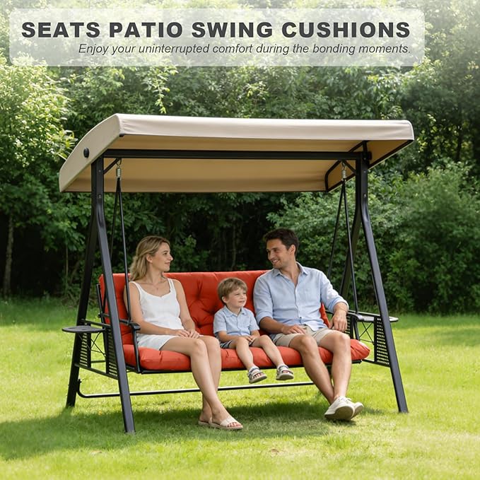 Porch Swing Cushions,Outdoor Cushions 3 Seater Replacement with Backrest, Waterproof Thickened Bench Cushion with Ties for Porch, Patio,Outdoor, Backyard and Garden (Orange 60 * 40 in)