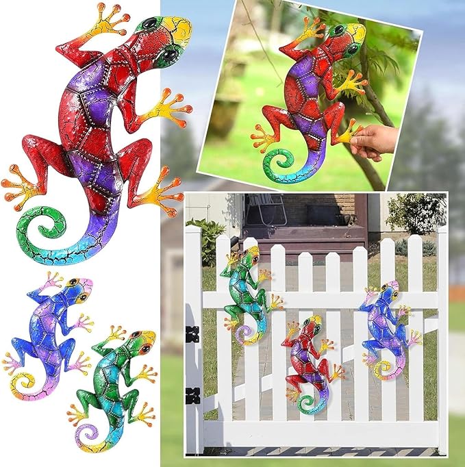 YWHWXB Metal Gecko Wall Decor,Outdoor Hanging Lizard Wall Art,Colorful Metal Lizards Wall Art Decor for Indoor/Outdoor Garden/Balcony/Yard Fence Decoration(16.9 ×10.6 × 0.5 in,Red)