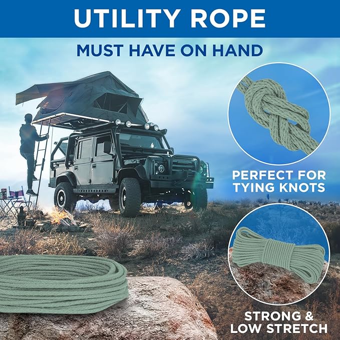 TECEUM Cotton Rope 3/16” (5 mm) – 50 FT – Strong All-Purpose Braided Rope – Natural Cotton – for Crafting, Сamping, Clothes Line, DIY, Indoor & Outdoor Use – Soft Sage