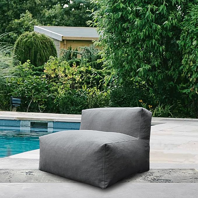 Patio Armless Chair, Outdoor Middle Bean Bag Chair, Daybed Sofa Comfy Couch, Modular Patio Sectional Sofa, Water-Resistant Olefin Fabric, High-Density Foam Filled, Comfy Lounge Seat, Dark Gray