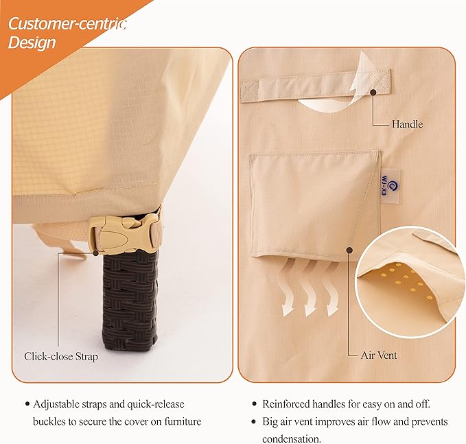 WJ-X3 Stackable Patio Chair Cover, Heavy Duty, Wind Resistant and Waterproof Outdoor Lawn Patio Chair Covers, 28W x 36D x 45H, (4-6 Stacked Chairs), Beige, 1-Pack