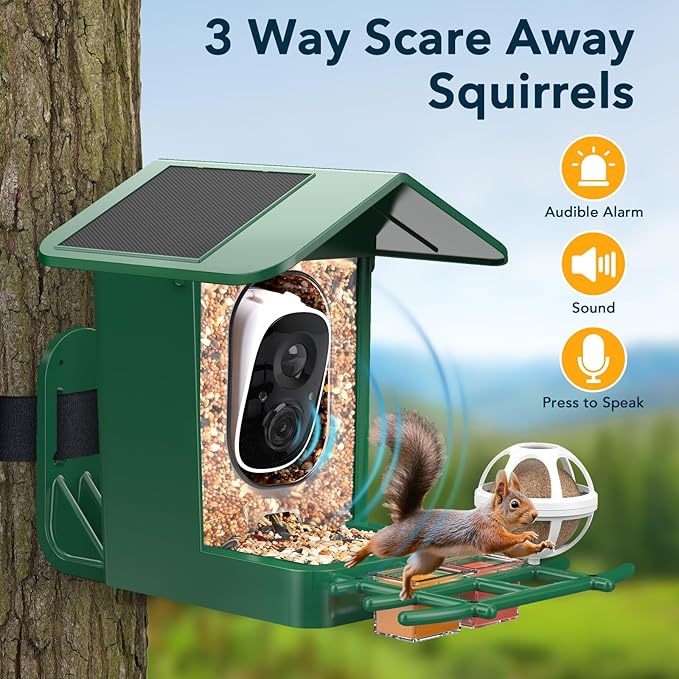 Bird Feeder with Camera Solar Powered, AI Identify & Auto Capture with 32GB Card, 2K HD Live Video Smart Bird Feeder Camera Instant Notifications in Backyard, Gift for Bird Lovers