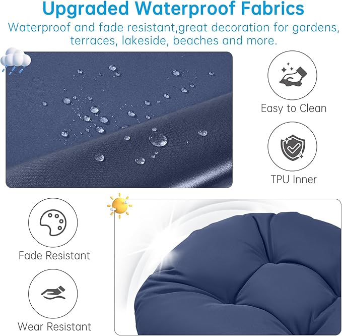 Adirondack Chair Cushion Tufted Waterproof Outdoor Rocking Chair Cushions with Ties Anti-Slip High Back Patio Chair Cushions for Patio Furniture Cushions
